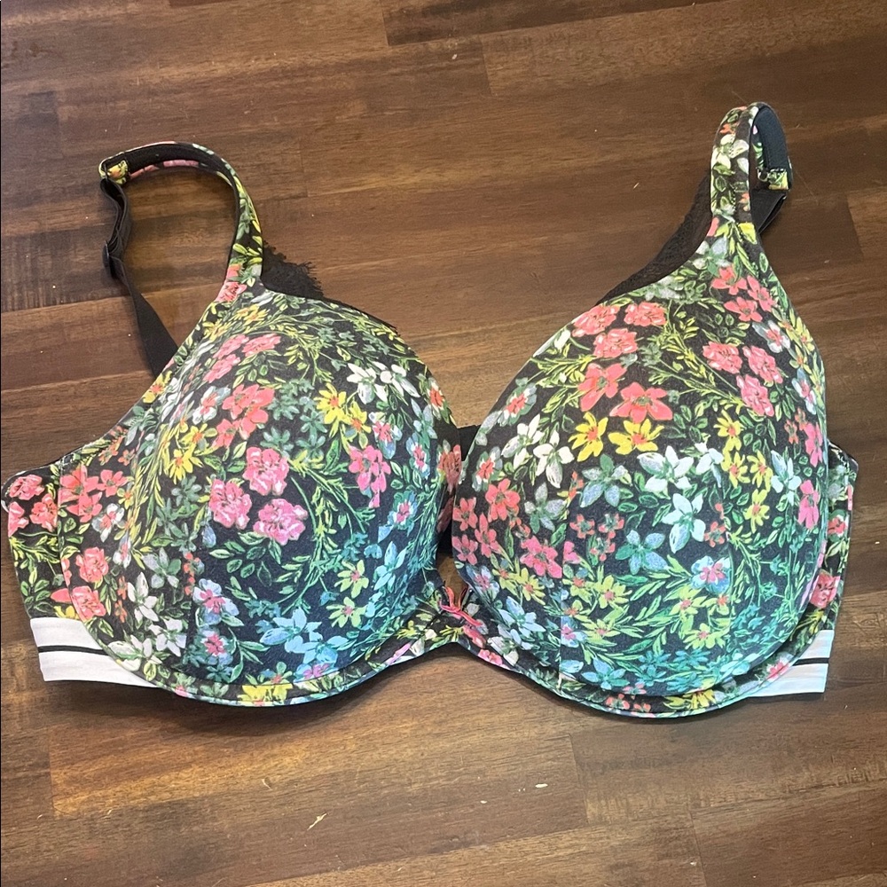 Cacique plunge bra, cotton floral print, size 38G